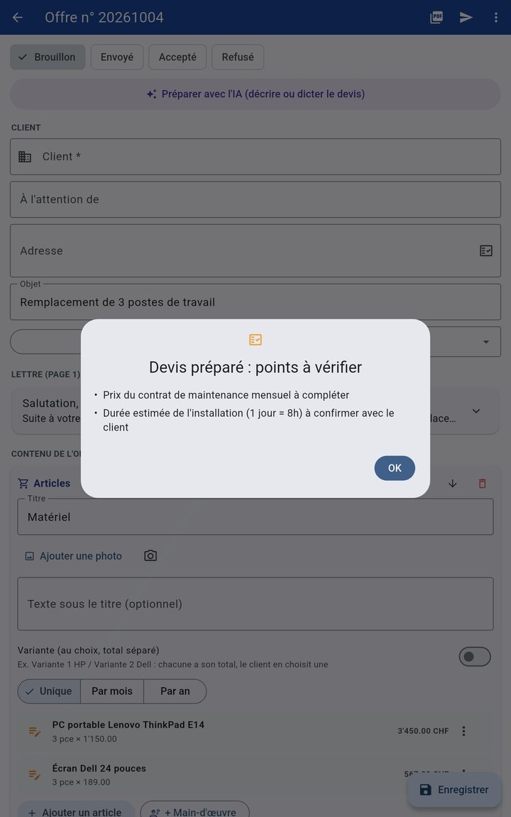 Devis préparé par l'IA