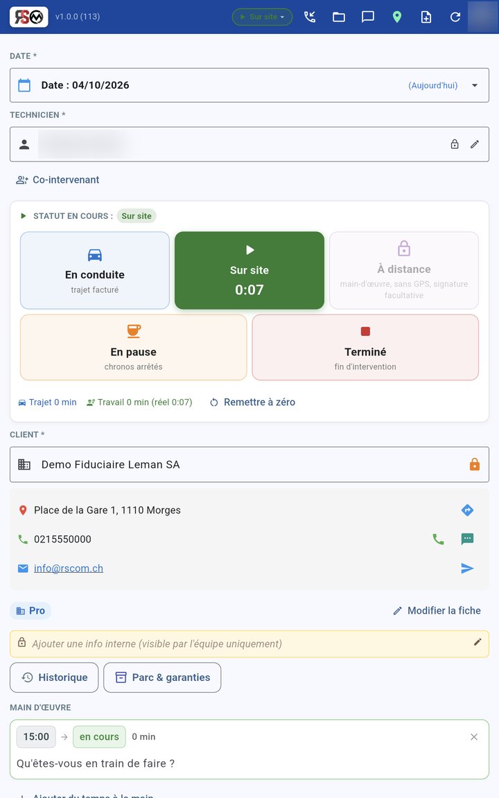 Statuts terrain et bureau, co-intervenant et fiche client