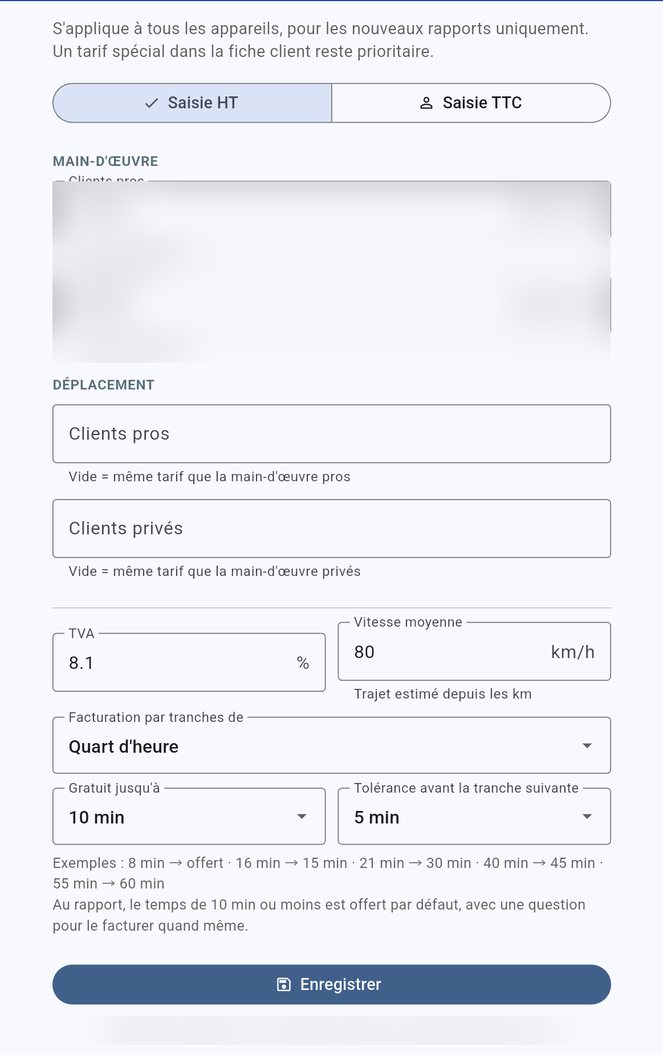 Réglage des tarifs et de la facturation