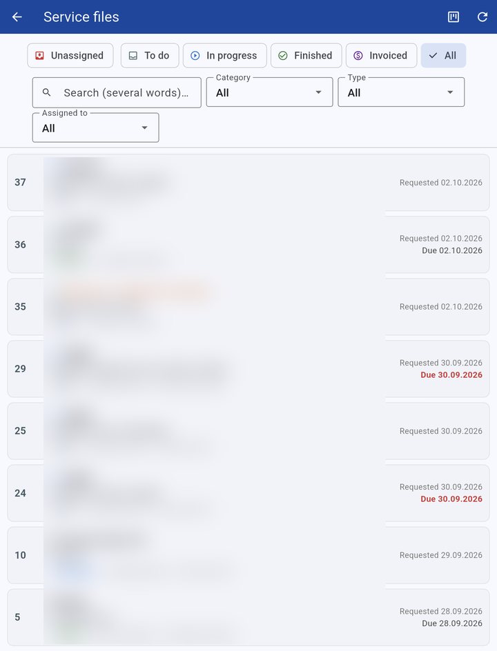 Service file tracking